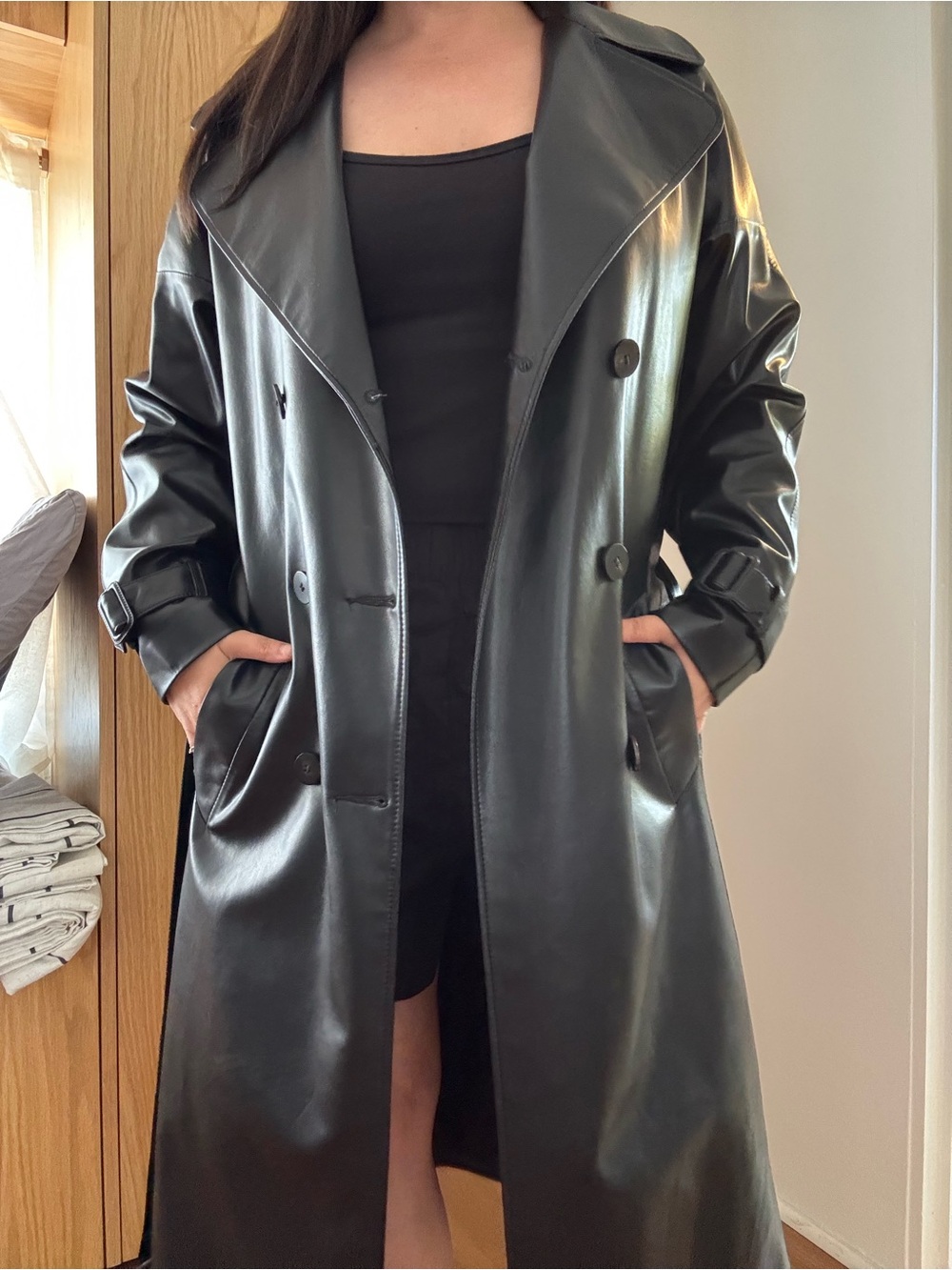 “Lambskin” Lamarque Faux Leather Trench (NEW)
